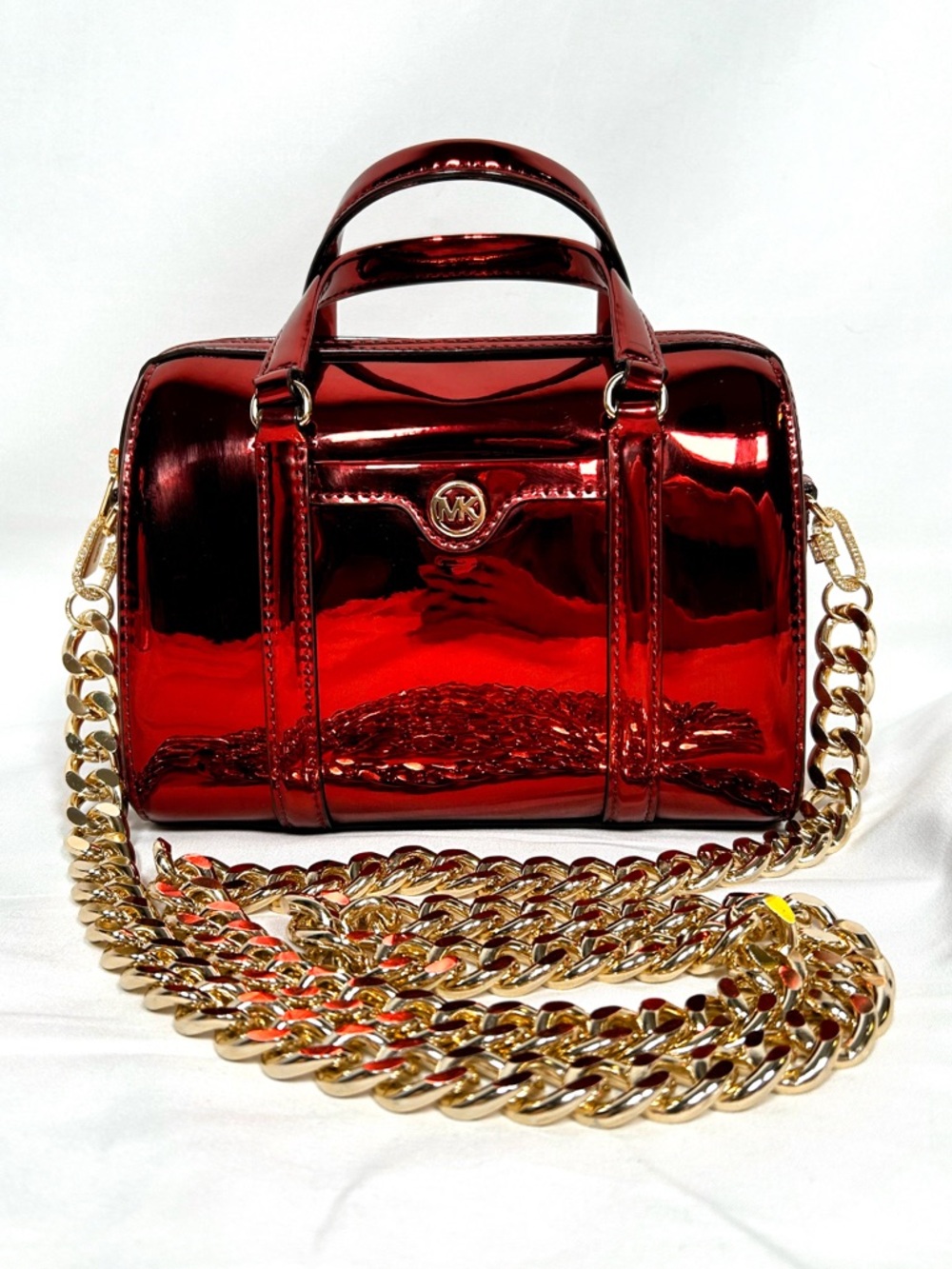 Michael Kors Jet Set Mini - Red Metallic with Custom Gold Diamante Chain - NWOT